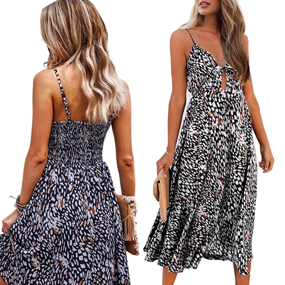 Spotted Tie Front  Button Down Midi Summer Dress | Size Medium Large